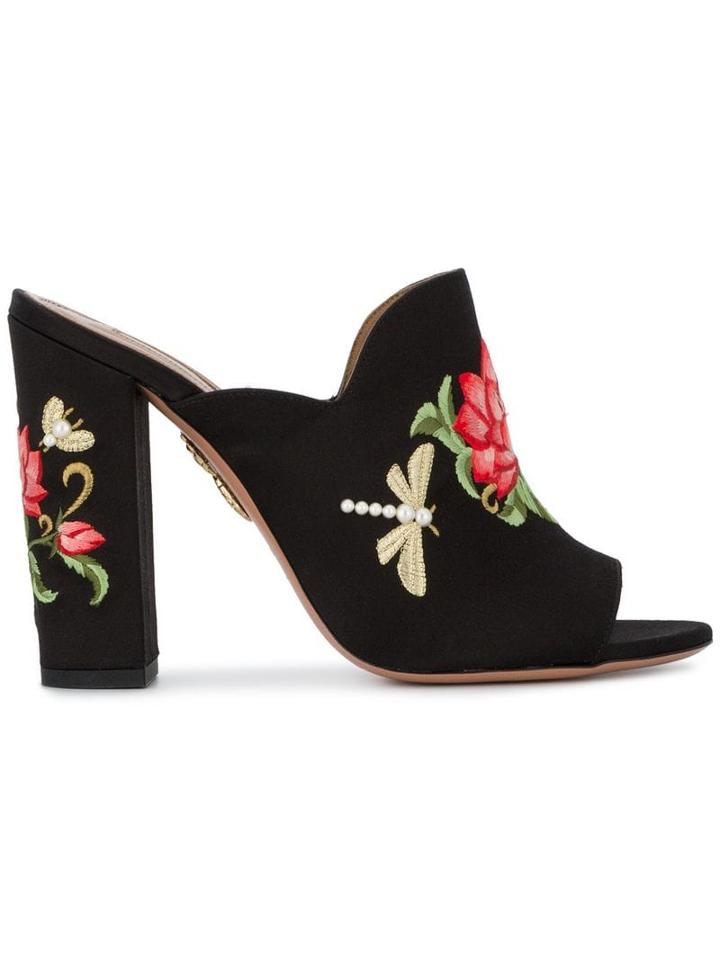 Aquazzura Black Lotus Flower 110 Mules