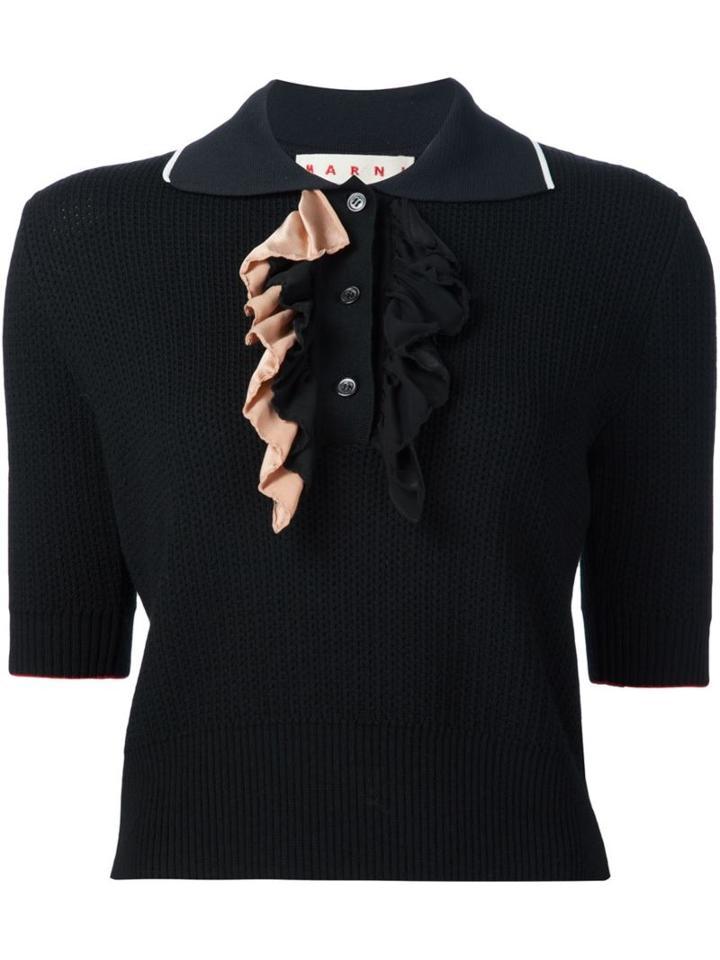 Marni Perforated Polo Shirt, Women's, Size: 6, Black, Polyamide/wool