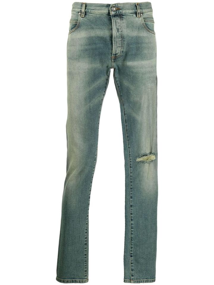 Balmain Distressed Slim-fit Jeans - Blue