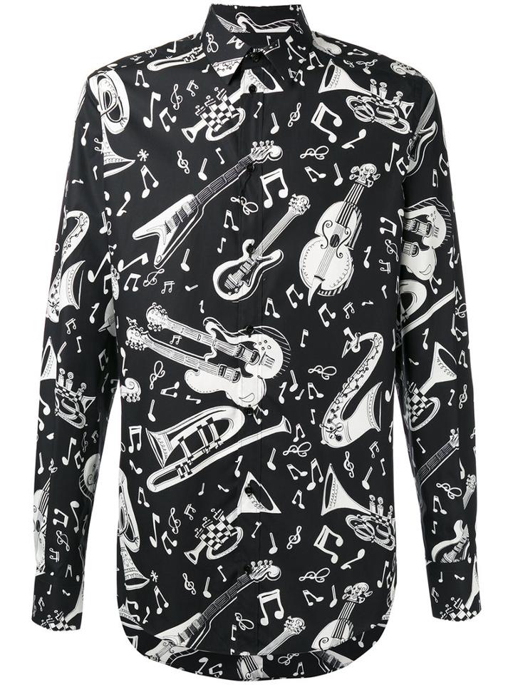 Dolce & Gabbana Musical Instruments Shirt, Men's, Size: 40, Black, Cotton