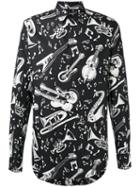 Dolce & Gabbana Musical Instruments Shirt, Men's, Size: 40, Black, Cotton