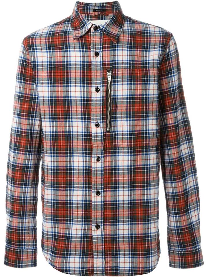 R13 Plaid Shirt, Men's, Size: S, Pink/purple, Cotton/polyurethane