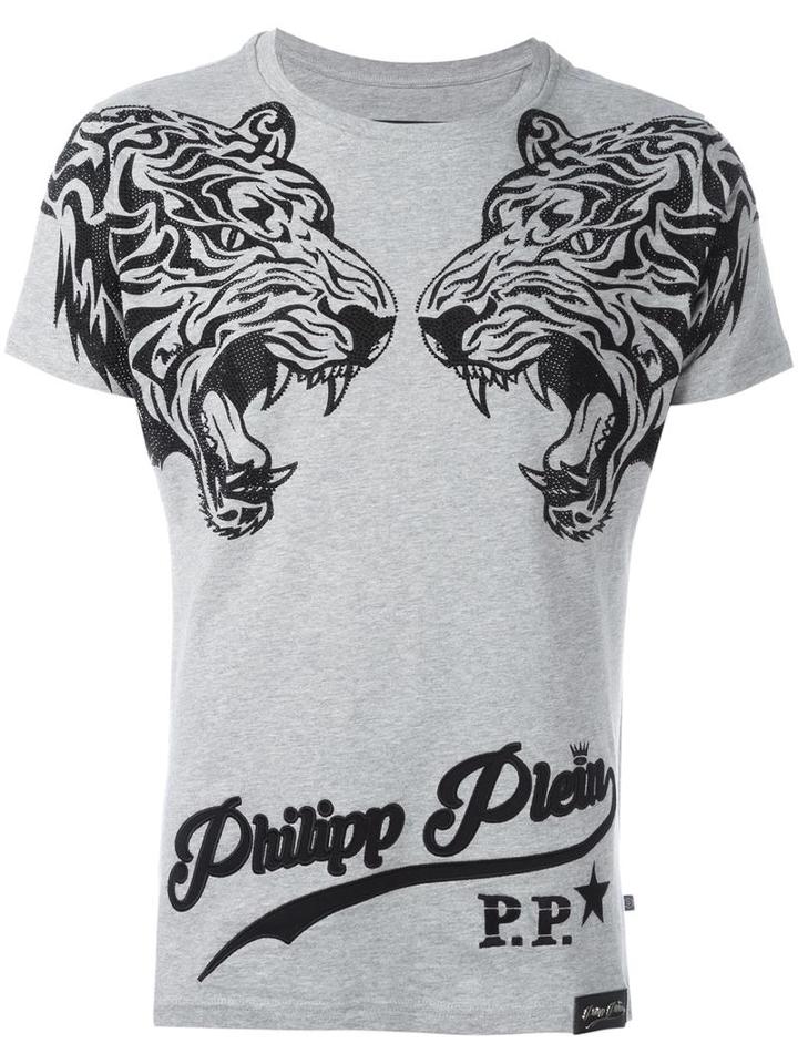 Philipp Plein 'double Tiger' T-shirt, Men's, Size: Large, Grey, Cotton