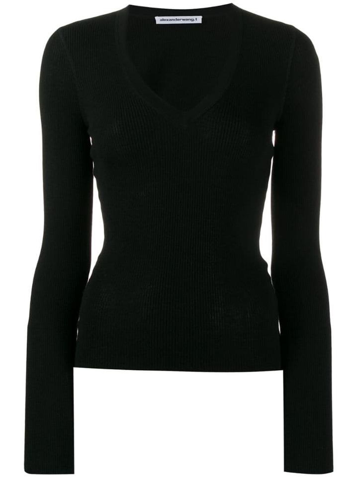 T By Alexander Wang Fitted V Top - Black