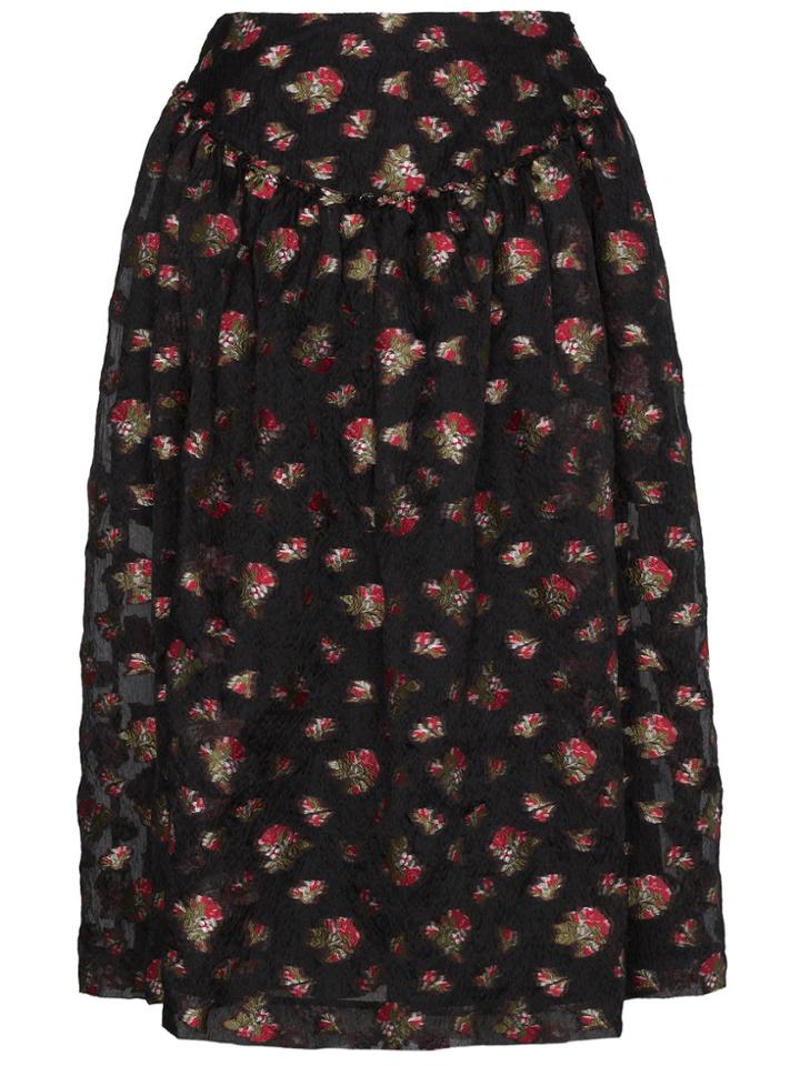 Simone Rocha Floral Embroidered Full Midi Skirt - Black