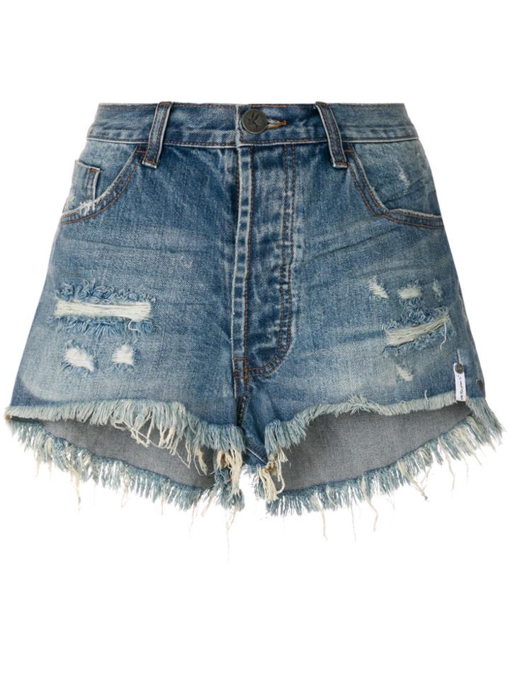 One Teaspoon Distressed Denim Shorts - Blue