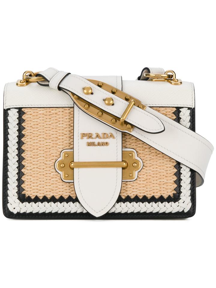 Prada White Cahier Raffia Shoulder Bag