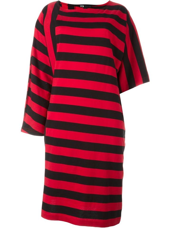 Y-3 Asymmetric Striped Dress, Women's, Size: M, Red, Cotton