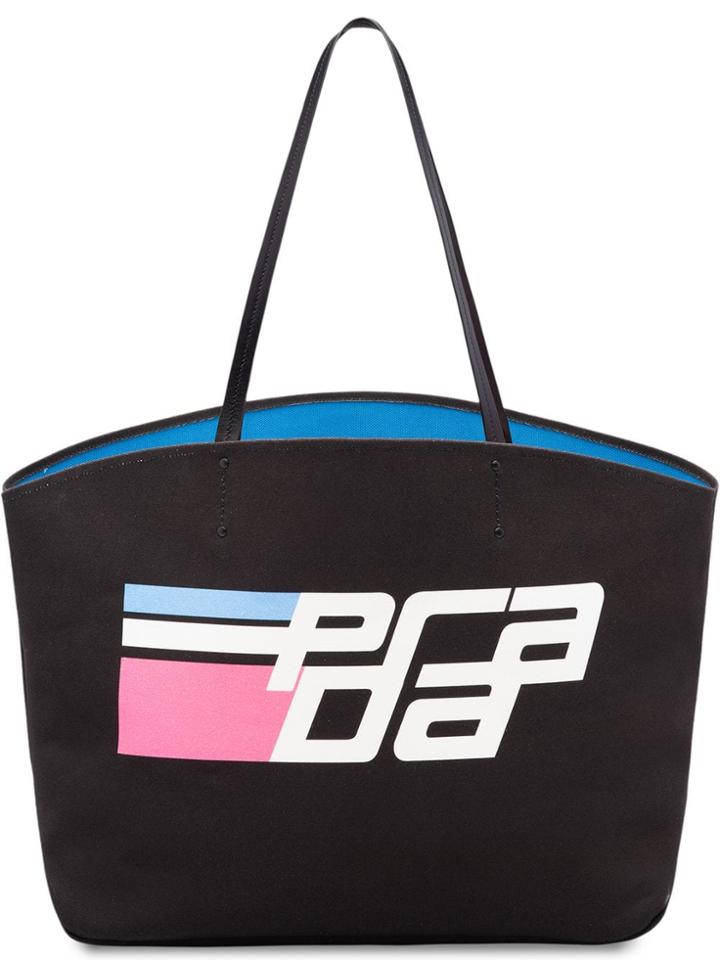 Prada Logo Print Large Canvas Tote - Black