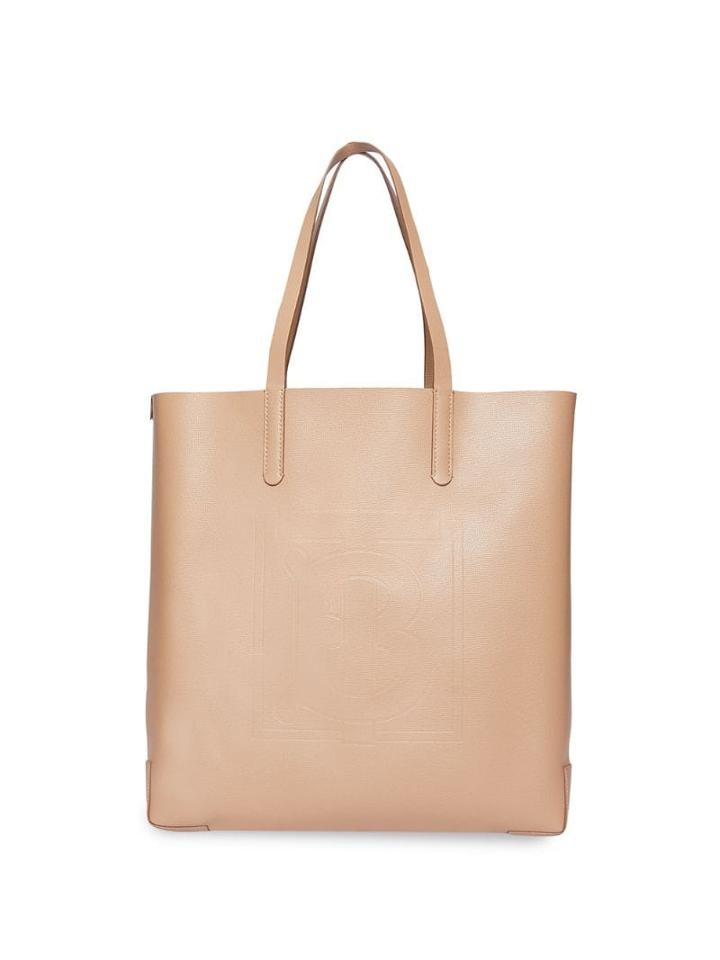 Burberry Large Embossed Monogram Motif Leather Tote - Brown