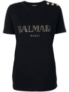 Balmain - Logo Print T-shirt - Women - Cotton - 36, Black, Cotton