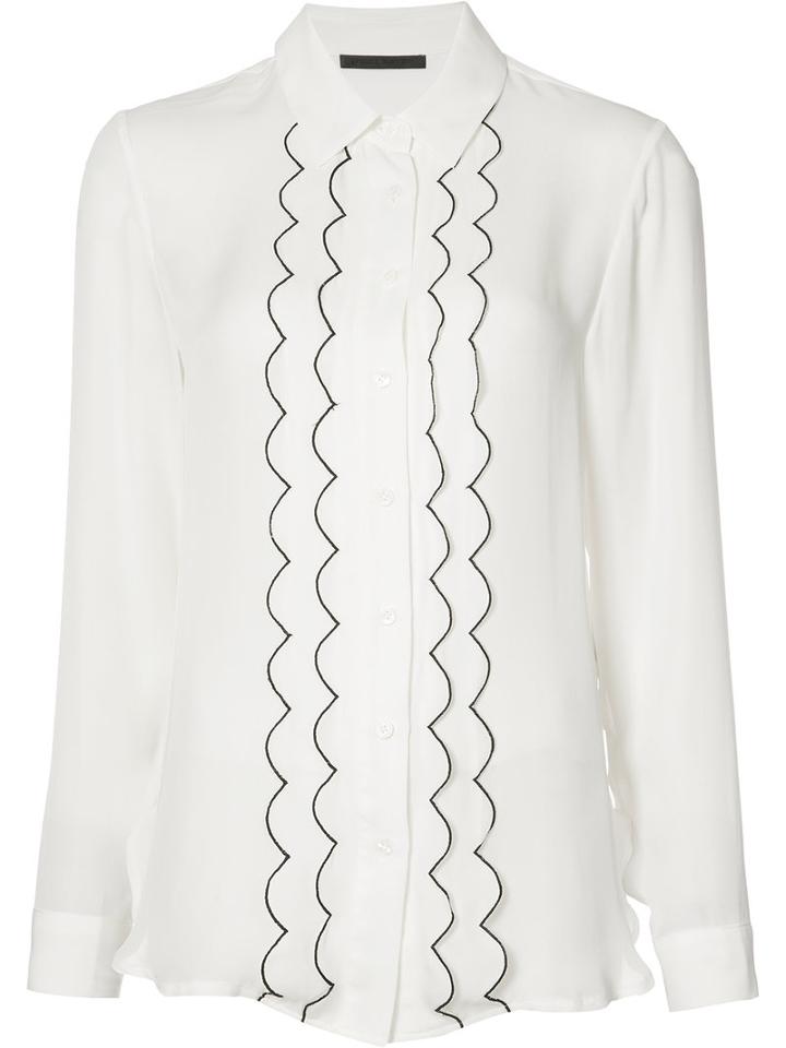 Jenni Kayne Piped Frill Shirt, Women's, Size: Small, White, Silk