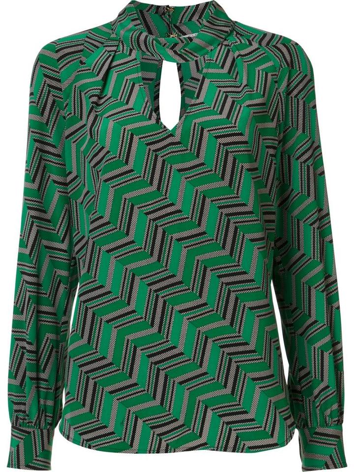 Trina Turk Geometric Pattern Blouse, Women's, Size: Xs, Green, Silk
