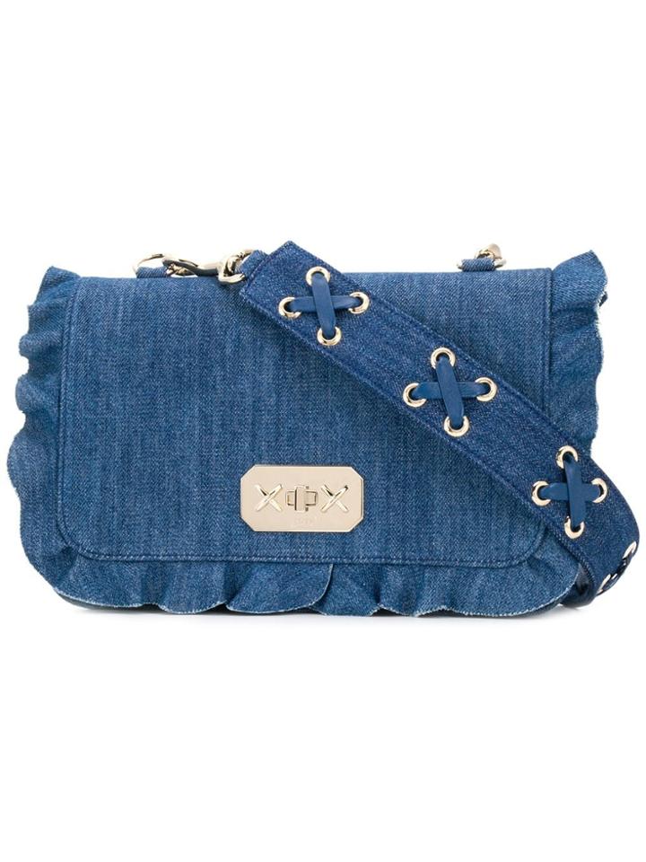 Red Valentino Red(v) Ruffle Trim Denim Bag - Blue