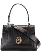 Trussardi Snakeskin And Calf Leather Shoulder Bag, Women's, Blue, Calf Leather/polyester/king Rat Snake
