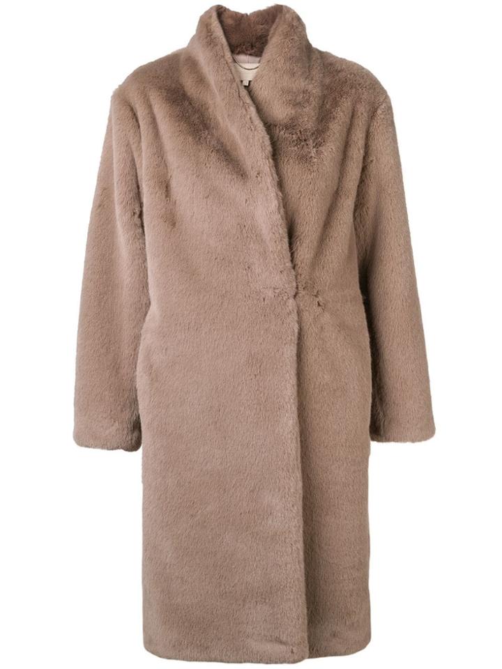 Vanessa Bruno Collarless Faux Fur Coat - Neutrals