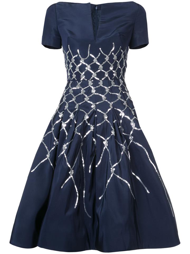 Oscar De La Renta Sequin Embellished Flared Dress - Blue