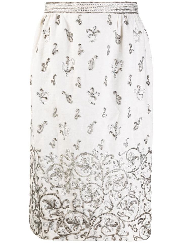 Valentino Vintage Bead Embroidered Straight Skirt - Neutrals