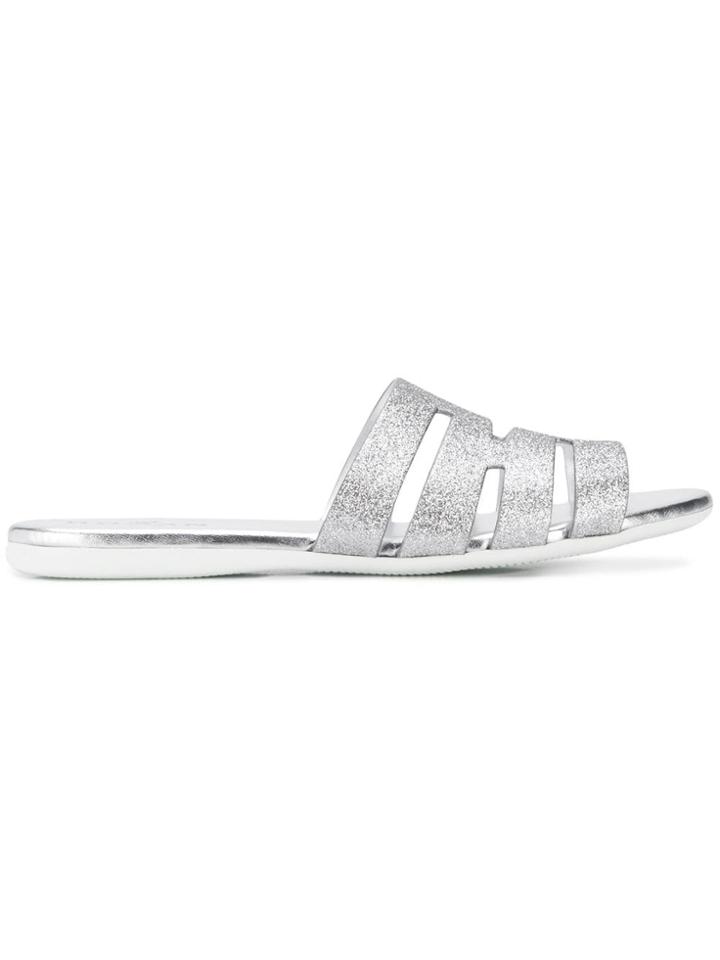 Hogan Cut-out Glitter Slides - Silver