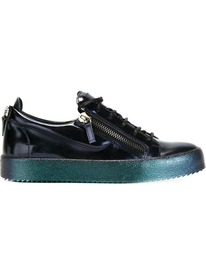 Giuseppe Zanotti Design Vegas Low-top Sneakers, Men's, Size: 44, Blue, Patent Leather/leather/rubber