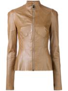 Talbot Runhof - Fitted Leather Jacket - Women - Silk/cotton/lamb Skin/viscose - 46, Brown, Silk/cotton/lamb Skin/viscose