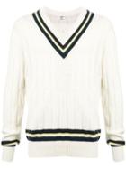 Kent & Curwen V-neck Striped Jumper - White