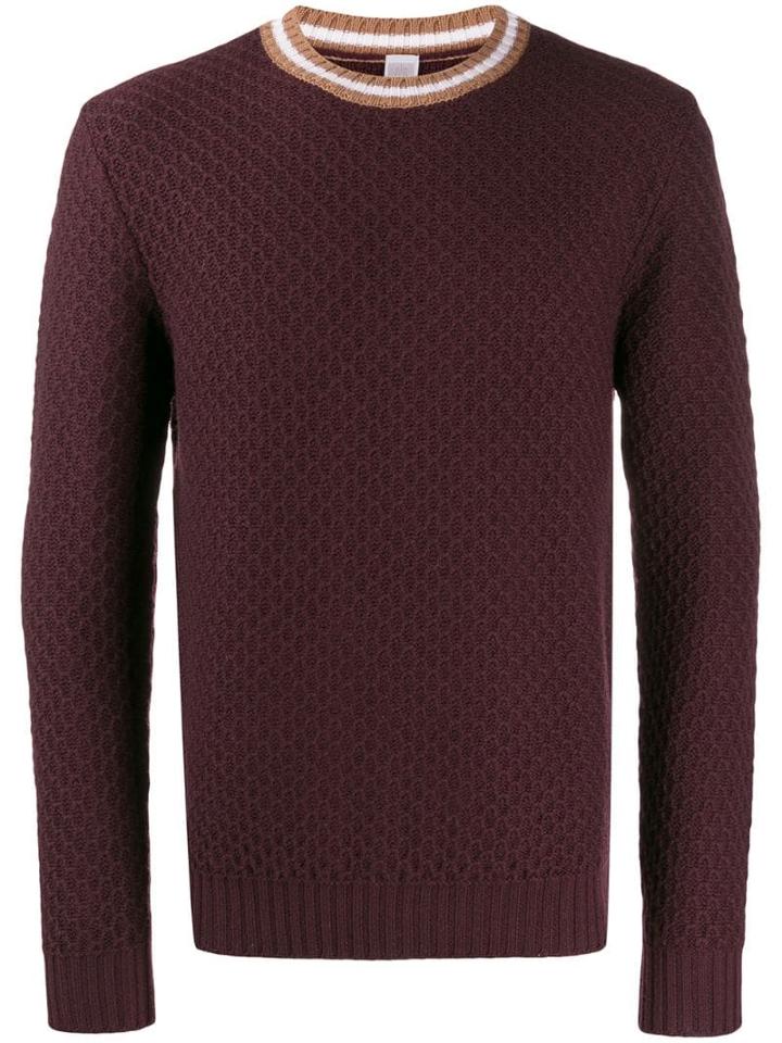 Eleventy Striped Neck Jumper - Red