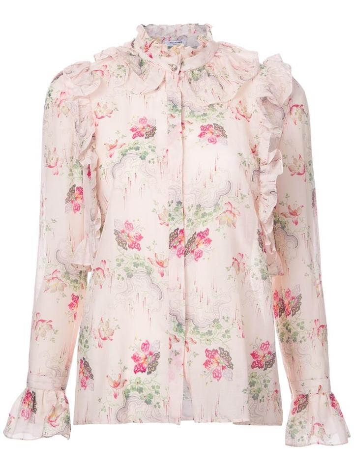 Vilshenko Floral Ruffle Blouse, Women's, Size: 8, Nude/neutrals, Silk/cotton