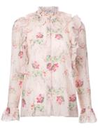 Vilshenko Floral Ruffle Blouse, Women's, Size: 8, Nude/neutrals, Silk/cotton