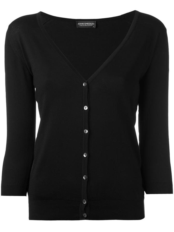 John Smedley - V-neck Cardigan - Women - Cotton - L, Black, Cotton