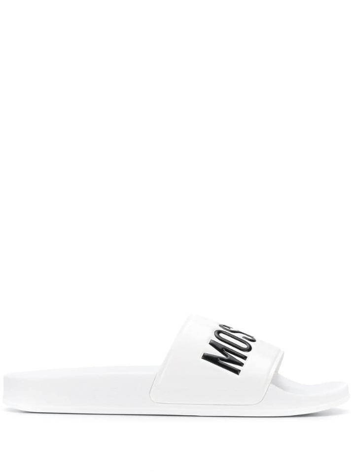 Moschino Logo Slide Sandals - White