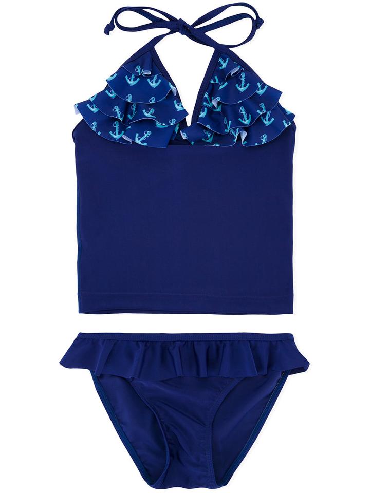 Duskii Girl - Frill Trim Tankini Set - Kids - Polyester/spandex/elastane - 10 Yrs, Blue