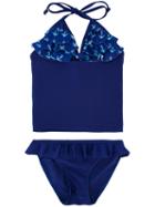 Duskii Girl - Frill Trim Tankini Set - Kids - Polyester/spandex/elastane - 10 Yrs, Blue