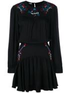 Love Moschino Embroidered Gathered Mini Dress - Black