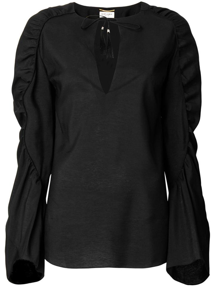 Saint Laurent Ruched Tie Neck Blouse - Black