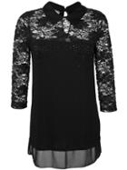 Blugirl Lace Detail Blouse, Women's, Size: 44, Black, Polyester/spandex/elastane/viscose