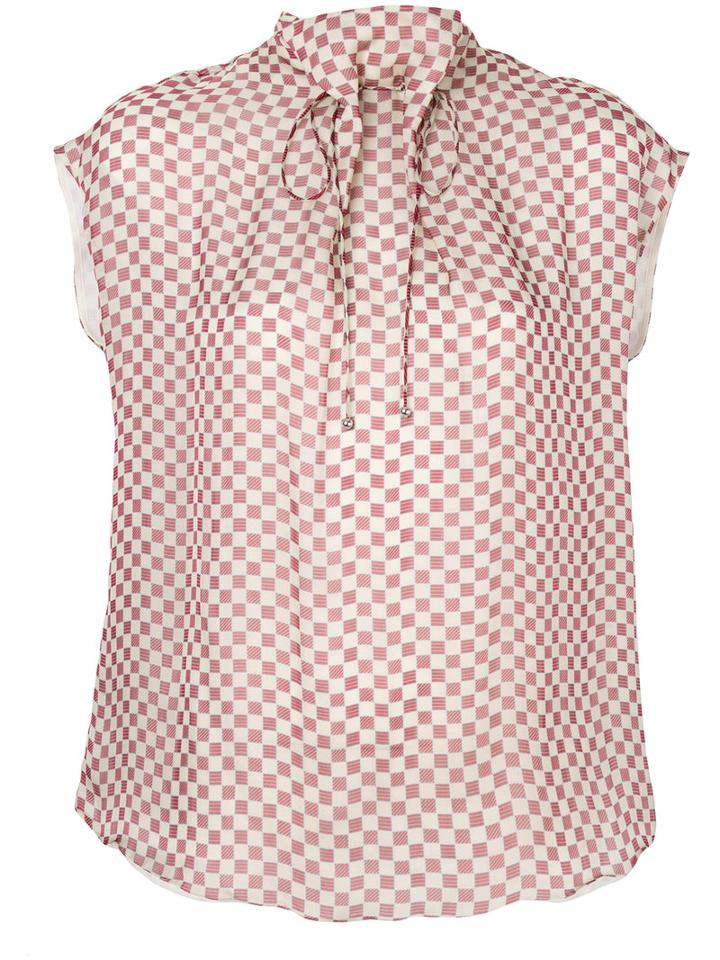 Giorgio Armani - Checked Blouse - Women - Silk - 44, Red, Silk