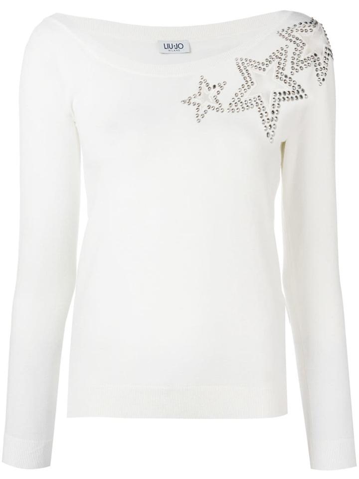 Liu Jo Off-shoulder Star Embellished Sweater - White