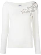 Liu Jo Off-shoulder Star Embellished Sweater - White