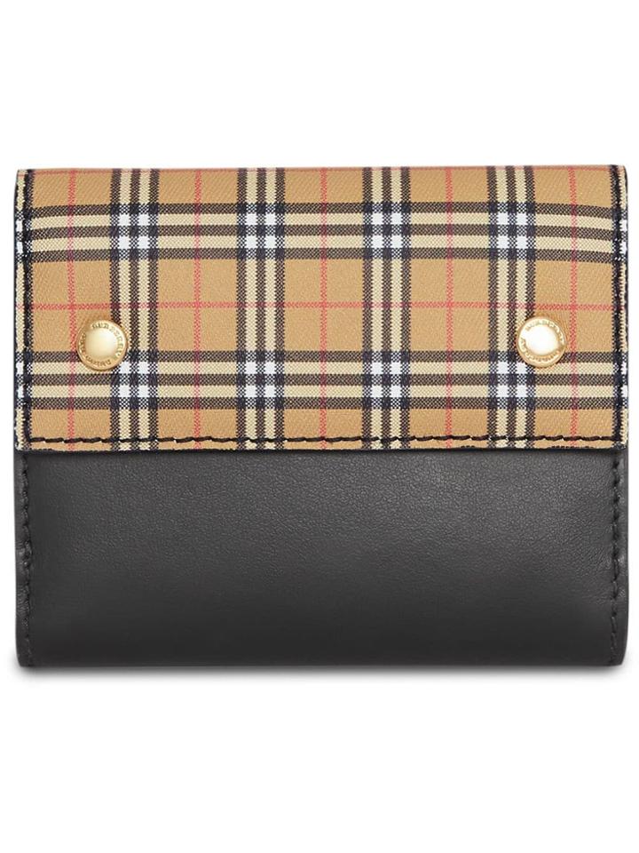 Burberry Small Scale Check And Leather Folding Wallet - Black