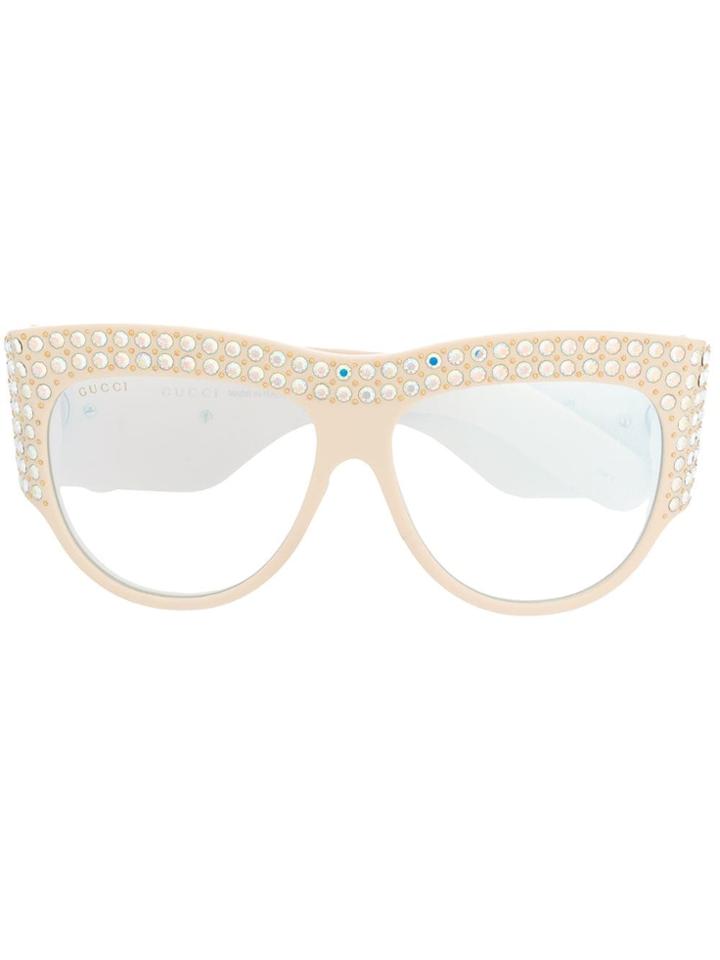 Gucci Eyewear Embellished Cat-eye Glasses - White