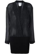 Dkny Ribbed Hem Pinstripe Shirt, Women's, Size: 0, Black, Silk/merino