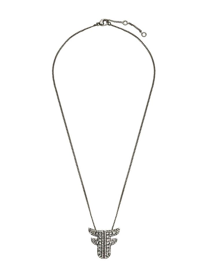 Fendi F Crystal Embellished Necklace - F179b-vintage Silver +crys