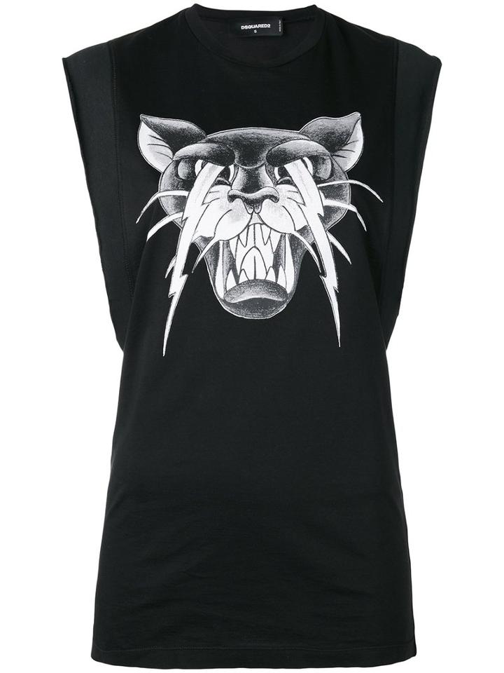 Dsquared2 - Cat Print Tank Top - Women - Cotton - M, Black, Cotton