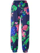 Msgm Flowered Jogging Pants, Women's, Size: Small, Blue, Cotton