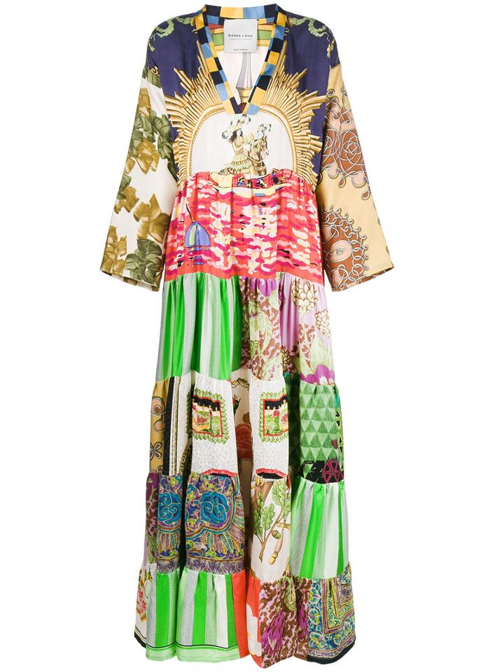 Rianna + Nina - V-neck Patchwork Print Dress - Women - Silk - One Size, Silk