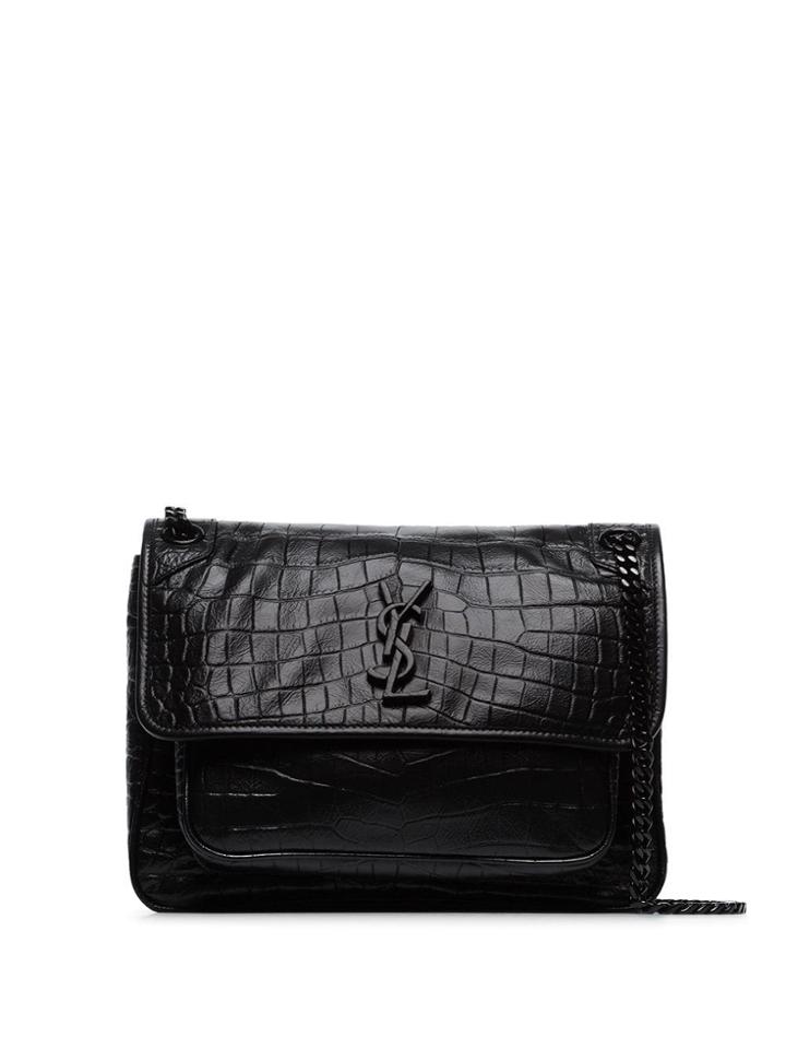 Saint Laurent Medium Niki Crocodile-effect Shoulder Bag - Black