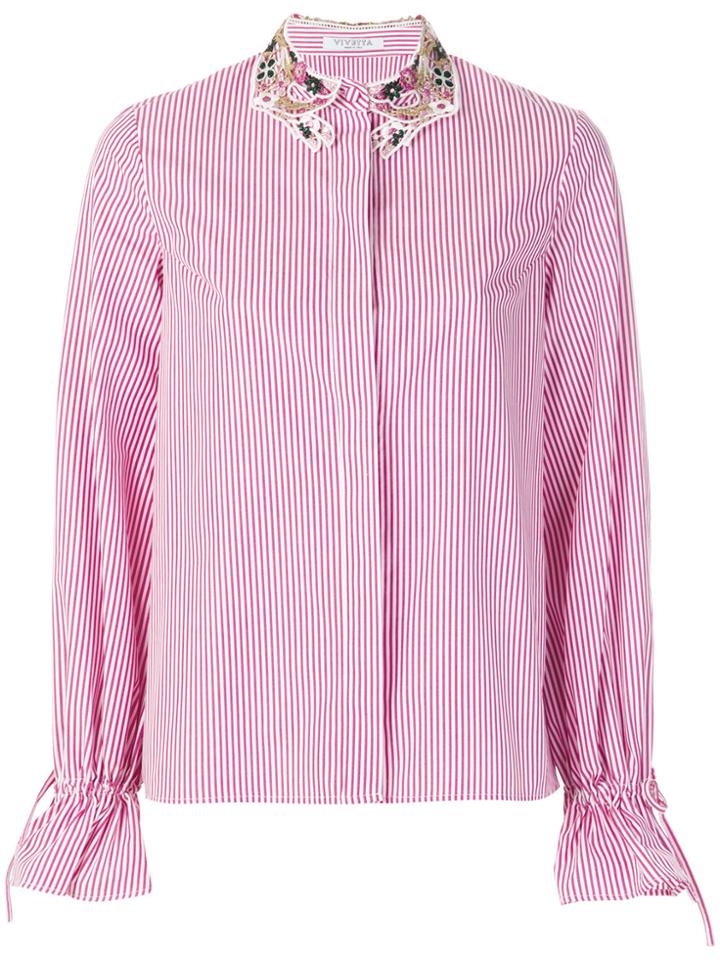 Vivetta Embroidered Collar Striped Shirt - Pink & Purple