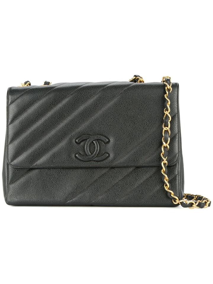 Chanel Vintage Chanel Jumbo Xl Chain Shoulder Bag - Black