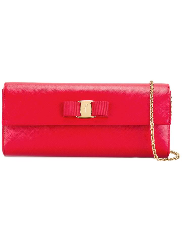 Salvatore Ferragamo Vara Bow Cosmetic Bag, Women's, Red, Calf Leather